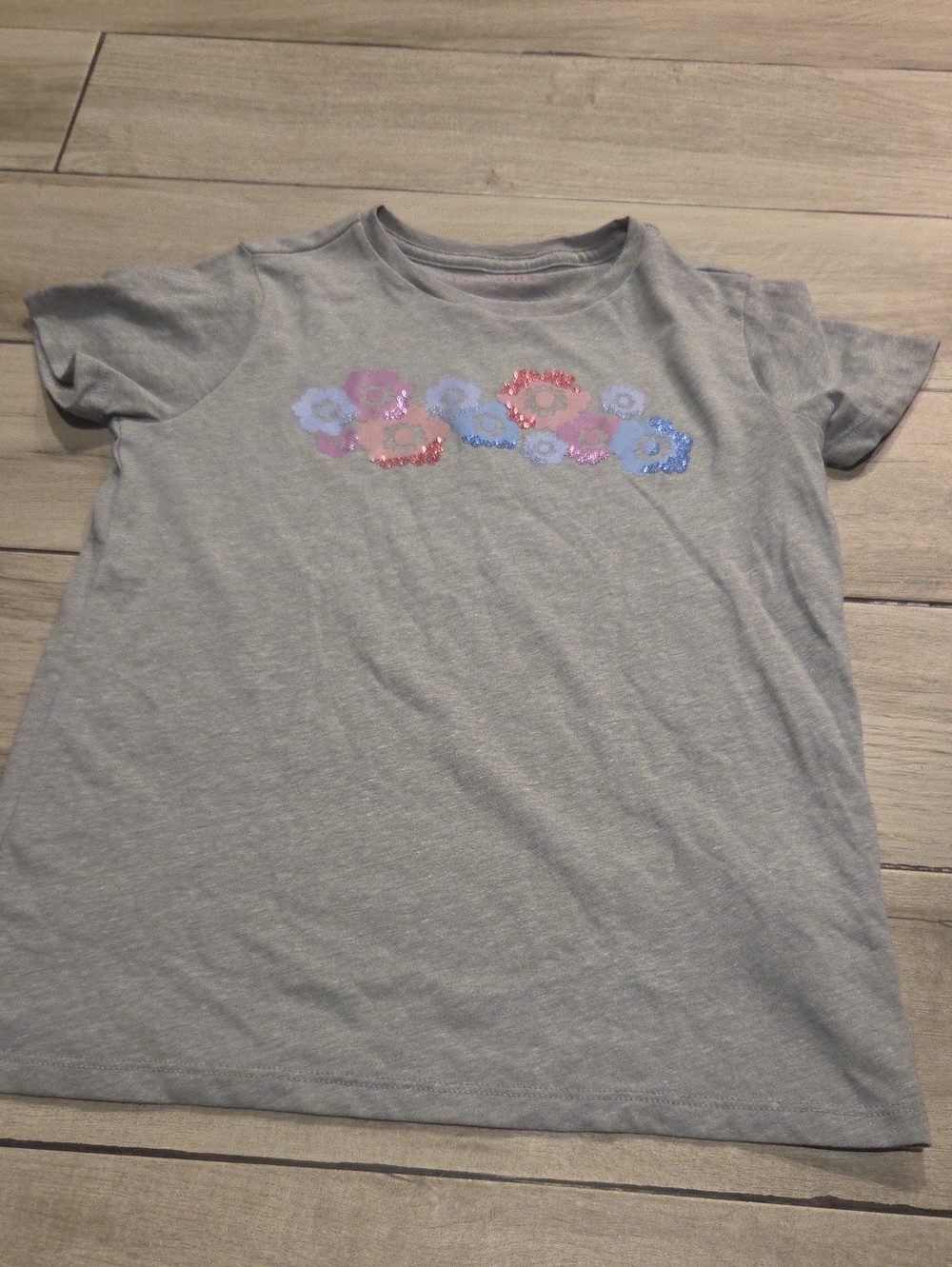 🍁Crewcuts Gray Short Sleeve Tee with Pastel Glitter Flowers